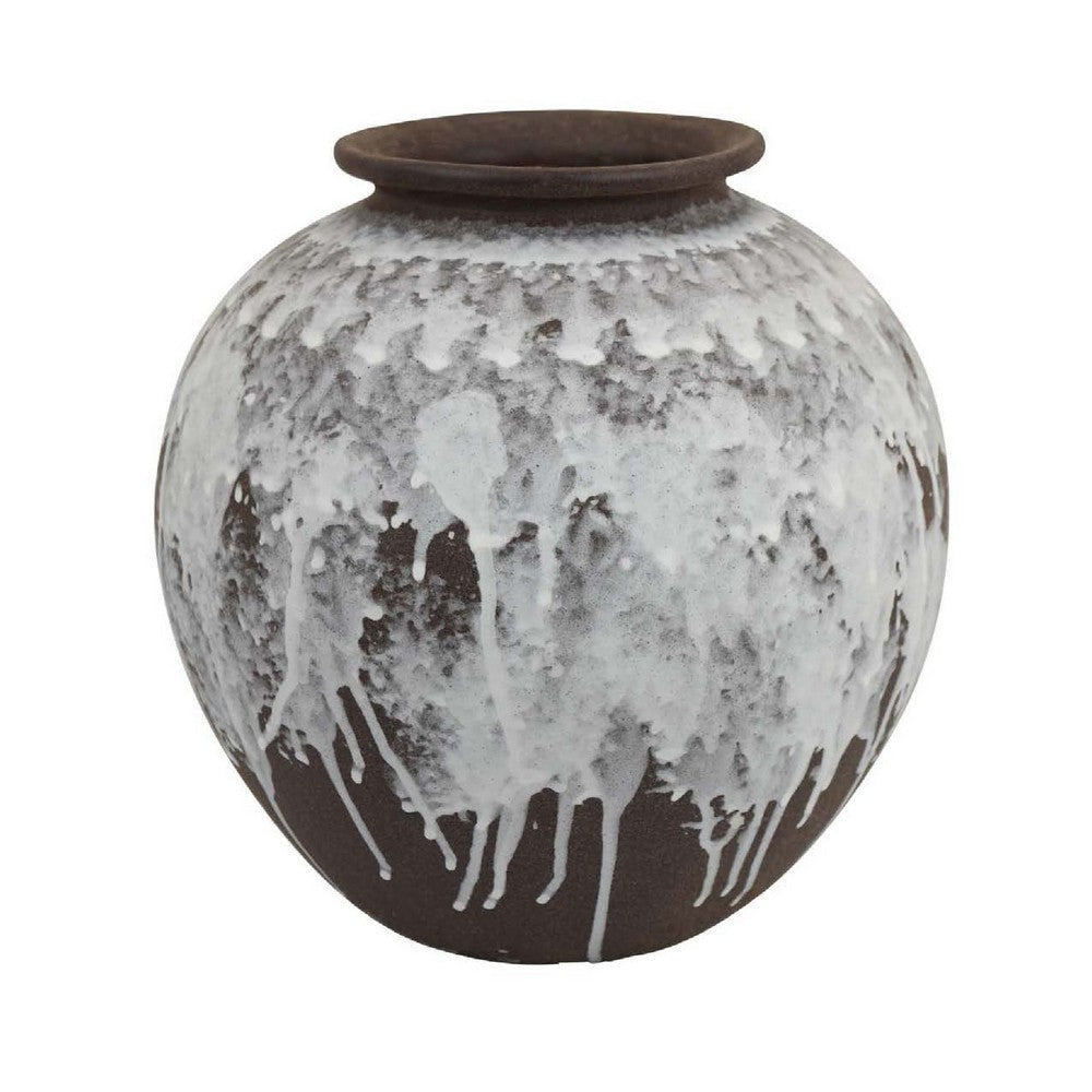 Gezy Decorative Flower Vase | 11" Classic Round Brown White Ceramic