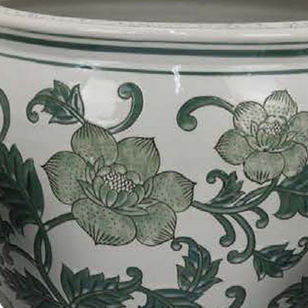 Hely 3 Planter Set | Green White Floral Glazed Ceramic 16 | 12 | 8’’ BM335633