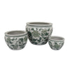 Hely 3 Planter Set | Green White Floral Glazed Ceramic 16 | 12 | 8"