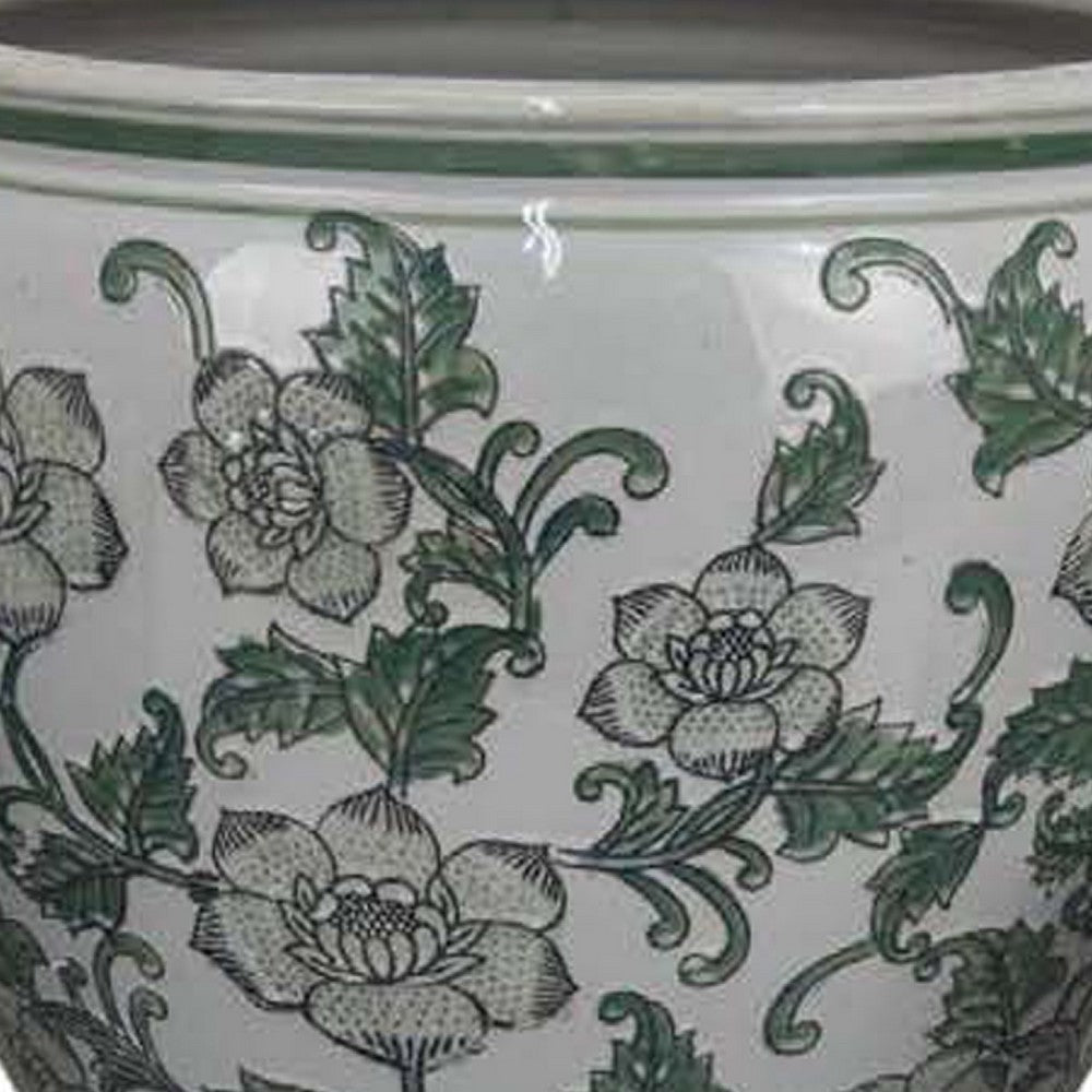 Hely 3 Planter Set | Green Vine Pattern Gray Ceramic 20 | 14 | 10’’ BM335634