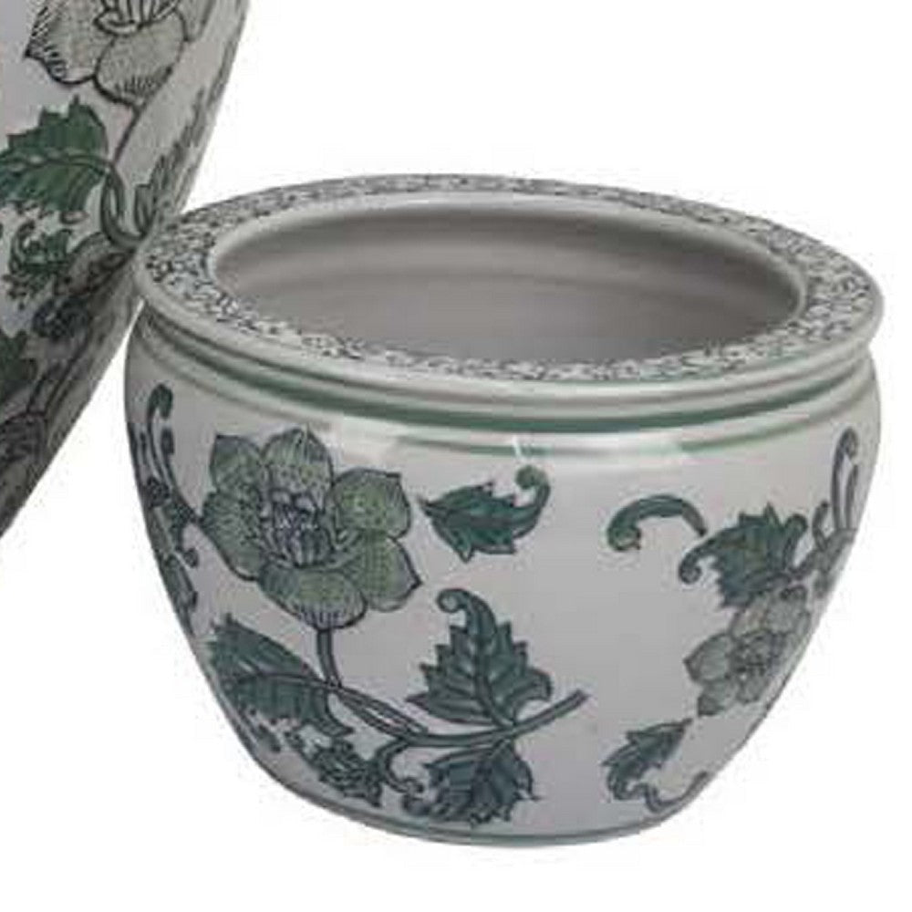 Hely 3 Planter Set | Green Vine Pattern Gray Ceramic 20 | 14 | 10’’ BM335634