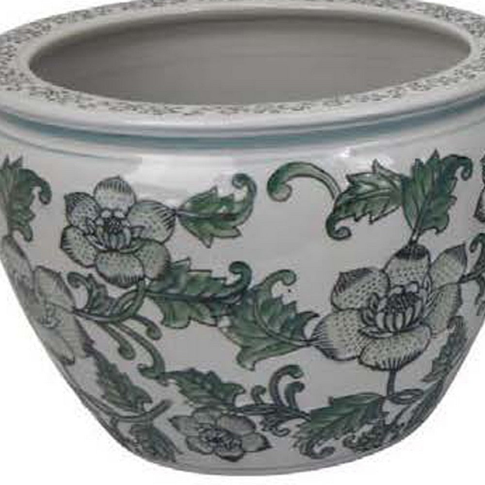 Hely 3 Planter Set | Green Vine Pattern Gray Ceramic 20 | 14 | 10’’ BM335634