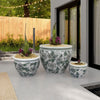 Hely 3 Planter Set | Green Vine Pattern Gray Ceramic 20 | 14 | 10"