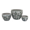 Hely 3 Planter Set | Green Vine Pattern Gray Ceramic 20 | 14 | 10"
