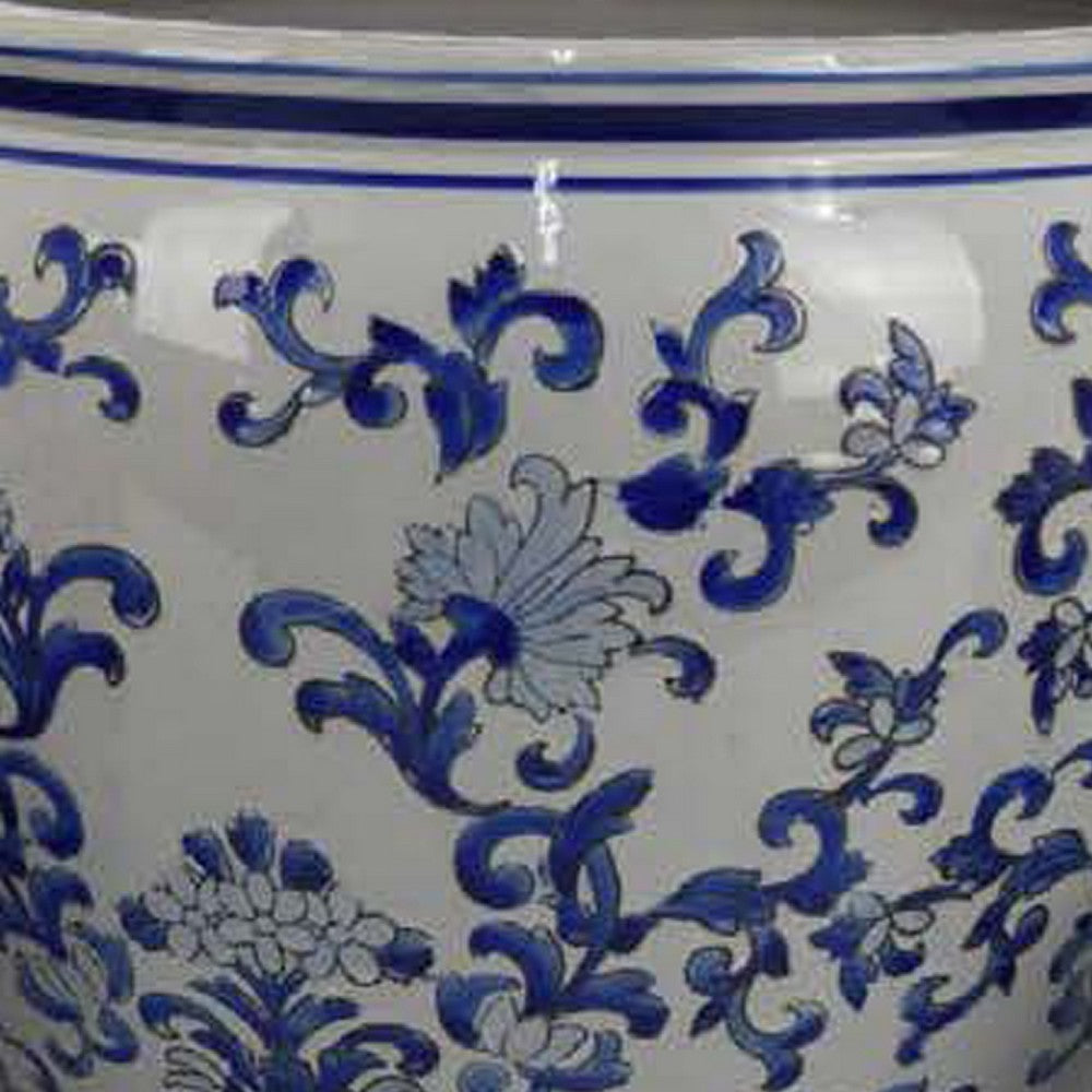 Hely 3 Planter Set | Blue Floral Vine Off White Ceramic 20 | 14 | 10’’ BM335635