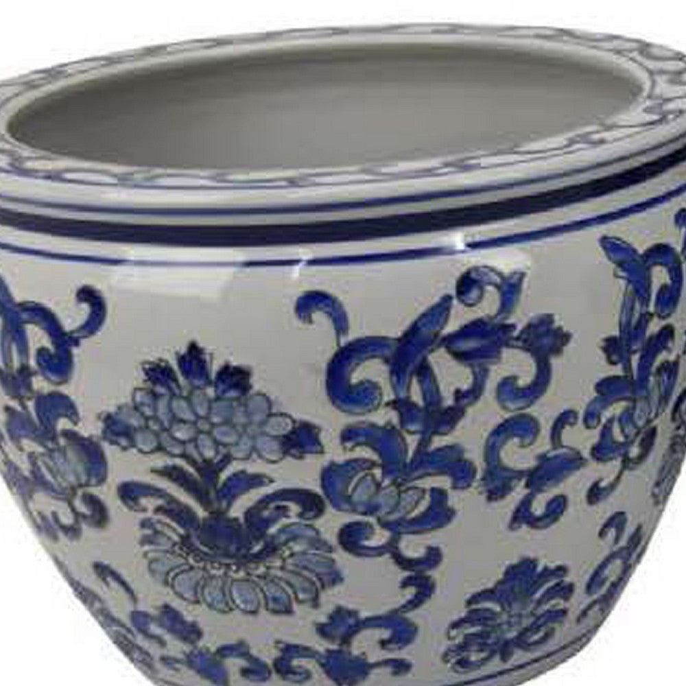 Hely 3 Planter Set | Blue Floral Vine Off White Ceramic 20 | 14 | 10’’ BM335635