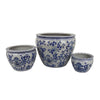 Hely 3 Planter Set | Blue Floral Vine Off White Ceramic 20 | 14 | 10"