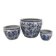 Hely 3 Planter Set | Blue Floral Vine Off White Ceramic 20 | 14 | 10"