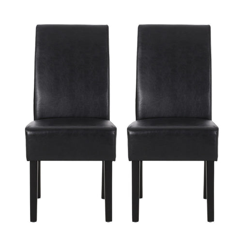 Dining Side Chair Set of 2 | Black Rubberwood | Faux Leather Cushions