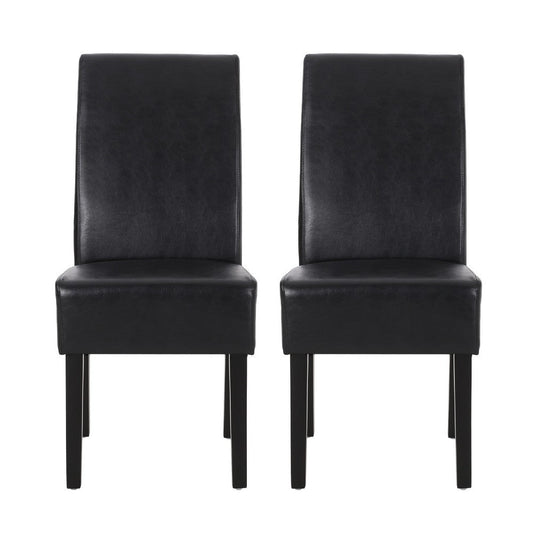 Dining Side Chair Set of 2 | Black Rubberwood | Faux Leather Cushions