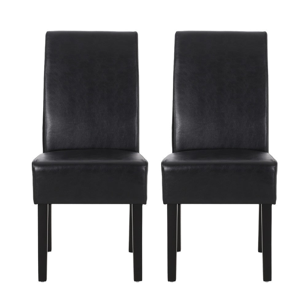 Dining Side Chair Set of 2 | Black Rubberwood | Faux Leather Cushions