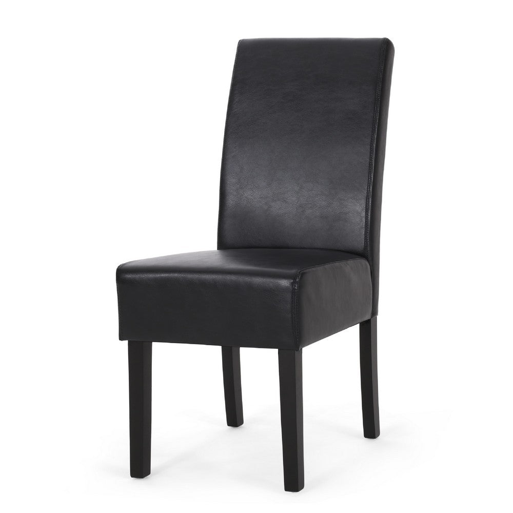 Dining Side Chair Set of 2 | Black Rubberwood | Faux Leather Cushions