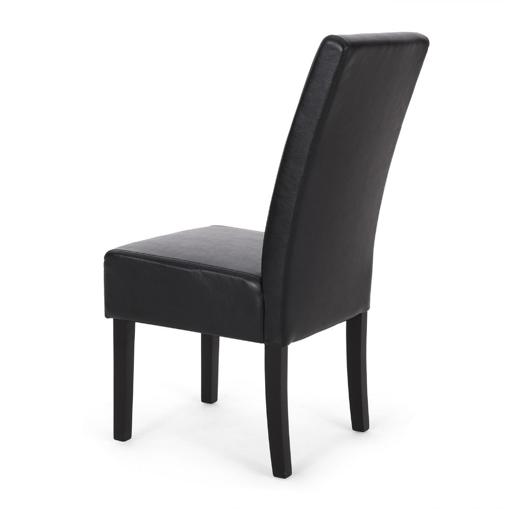 Dining Side Chair Set of 2 | Black Rubberwood | Faux Leather Cushions