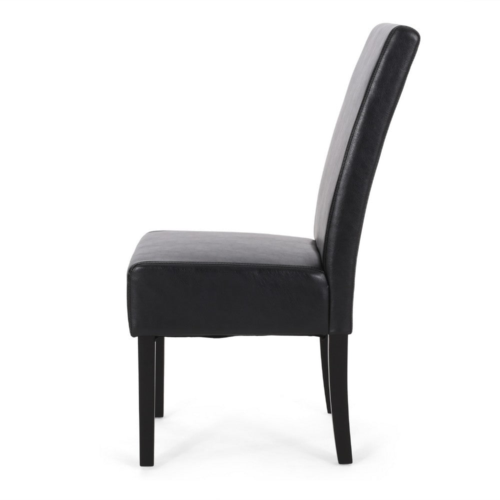 Dining Side Chair Set of 2 | Black Rubberwood | Faux Leather Cushions