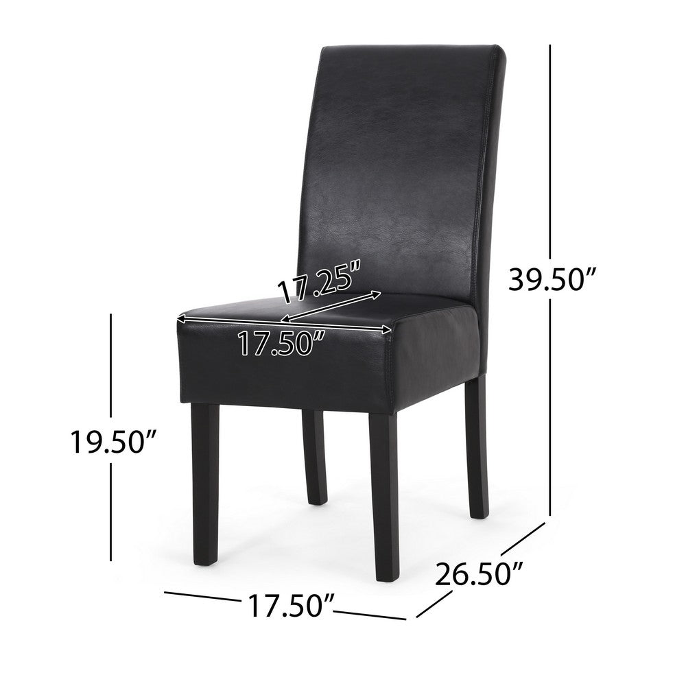 Dining Side Chair Set of 2 | Black Rubberwood | Faux Leather Cushions