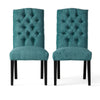 Elona Dining Chair Set of 2 | Green Polyester | Dark Brown Solid Wood