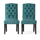 Elona Dining Chair Set of 2 | Green Polyester | Dark Brown Solid Wood