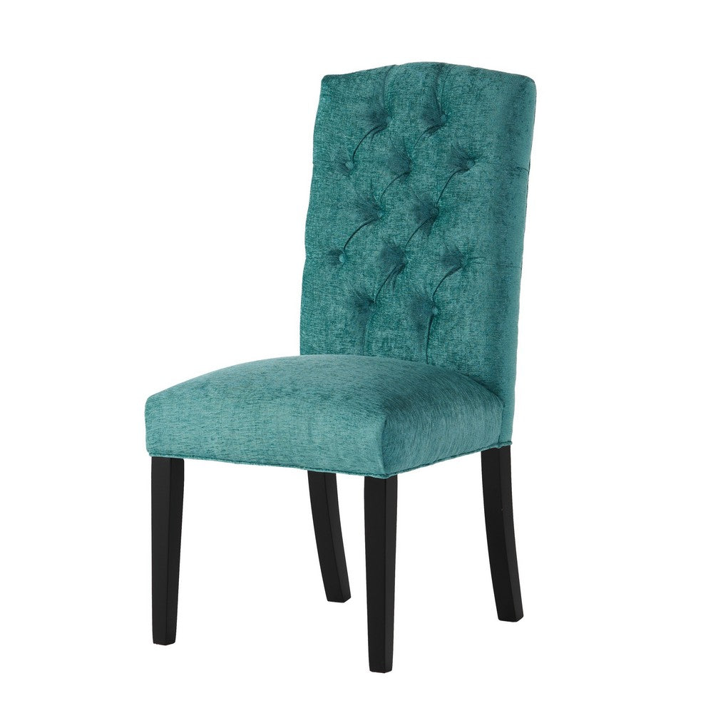 Elona Dining Chair Set of 2 | Green Polyester | Dark Brown Solid Wood