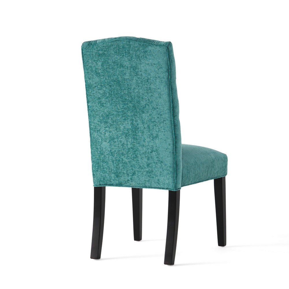 Elona Dining Chair Set of 2 | Green Polyester | Dark Brown Solid Wood