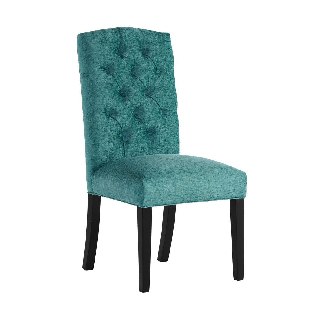 Elona Dining Chair Set of 2 | Green Polyester | Dark Brown Solid Wood