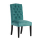 Elona Dining Chair Set of 2 | Green Polyester | Dark Brown Solid Wood