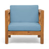 Juna Outdoor Accent Club Chair | Teak Brown Acacia Wood | Blue Fabric