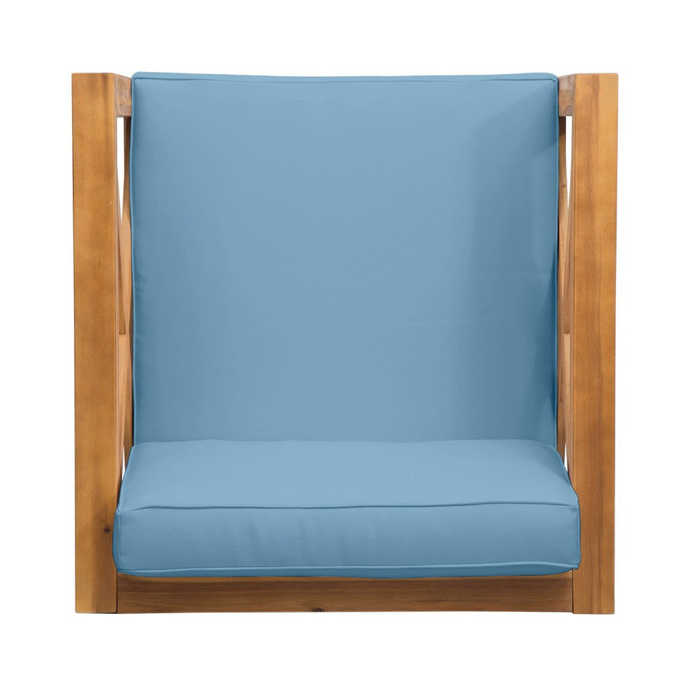Juna Outdoor Accent Club Chair | Teak Brown Acacia Wood | Blue Fabric