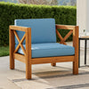 Juna Outdoor Accent Club Chair | Teak Brown Acacia Wood | Blue Fabric