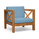 Juna Outdoor Accent Club Chair | Teak Brown Acacia Wood | Blue Fabric