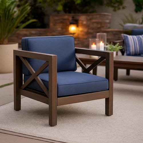 Juna Outdoor Club Chair | Charcoal Gray Water-Resistant Fabric | Wood