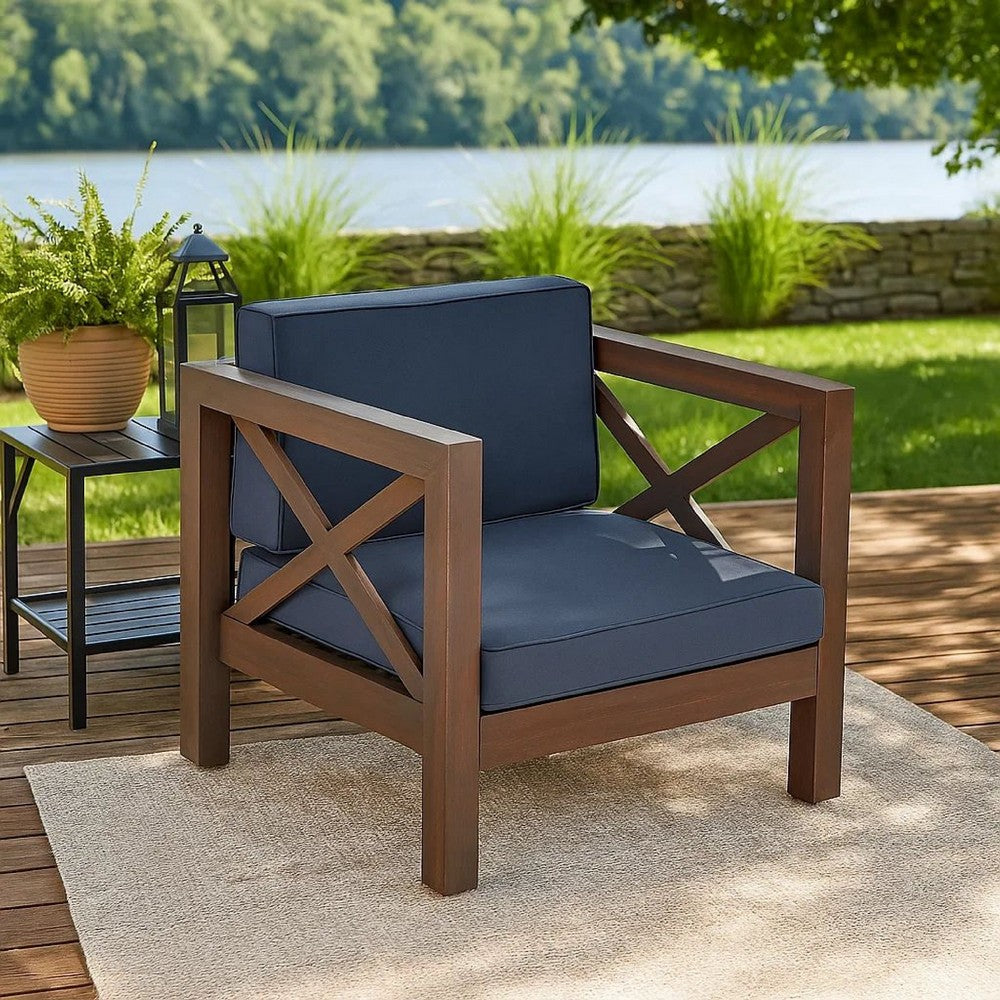 Juna Outdoor Club Chair | Charcoal Gray Water-Resistant Fabric | Wood