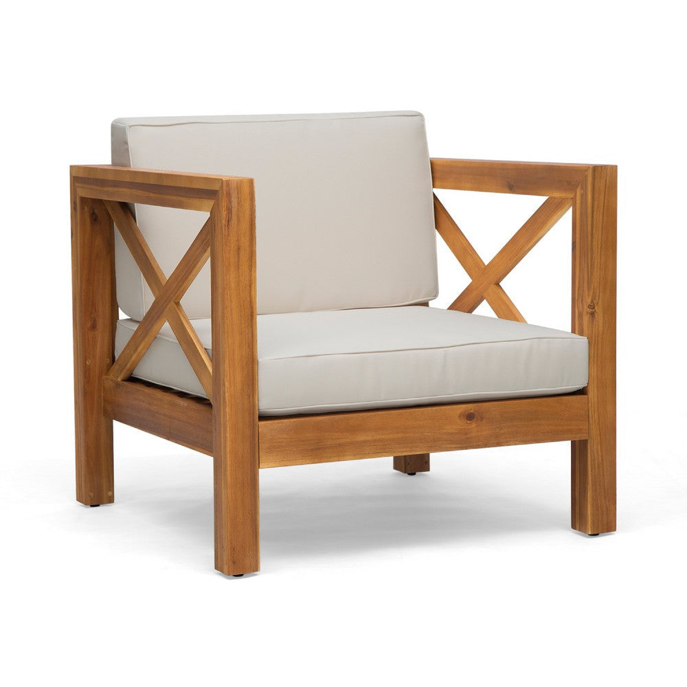 Juna Outdoor Club Chair | Beige Water-Resistant | Teak Brown Wood