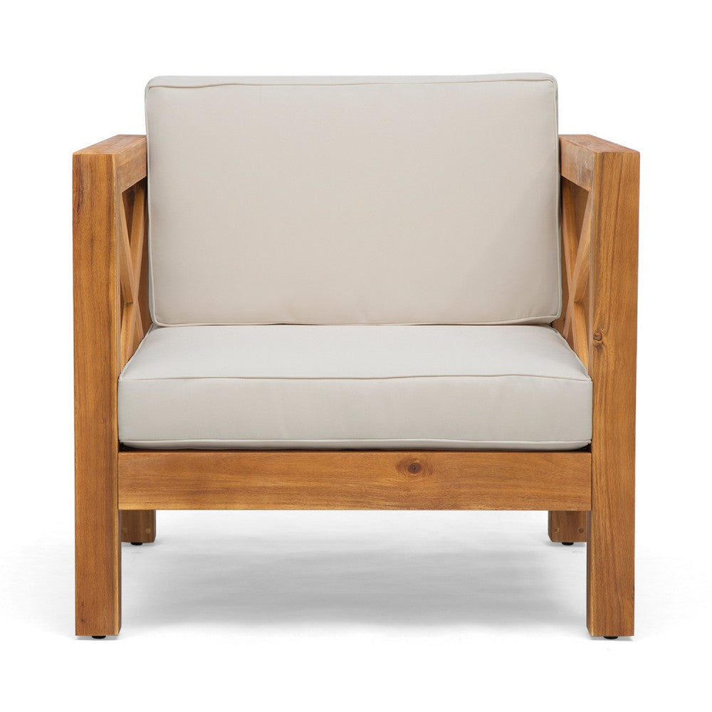 Juna Outdoor Club Chair | Beige Water-Resistant | Teak Brown Wood