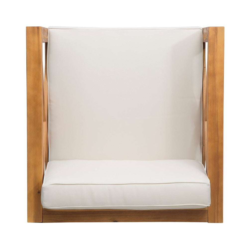 Juna Outdoor Club Chair | Beige Water-Resistant | Teak Brown Wood