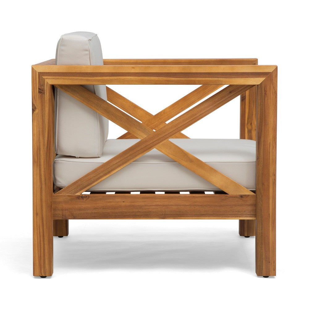 Juna Outdoor Club Chair | Beige Water-Resistant | Teak Brown Wood
