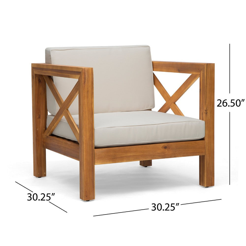 Juna Outdoor Club Chair | Beige Water-Resistant | Teak Brown Wood