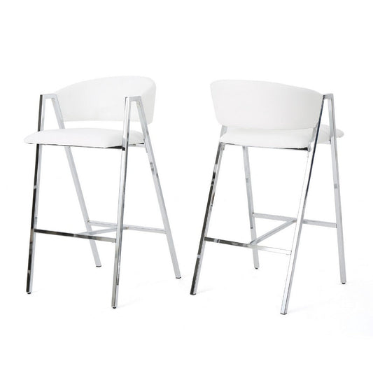 Zoy Barstool Chair Set of 2 | Ivory Faux Leather | Chrome Metal Frame