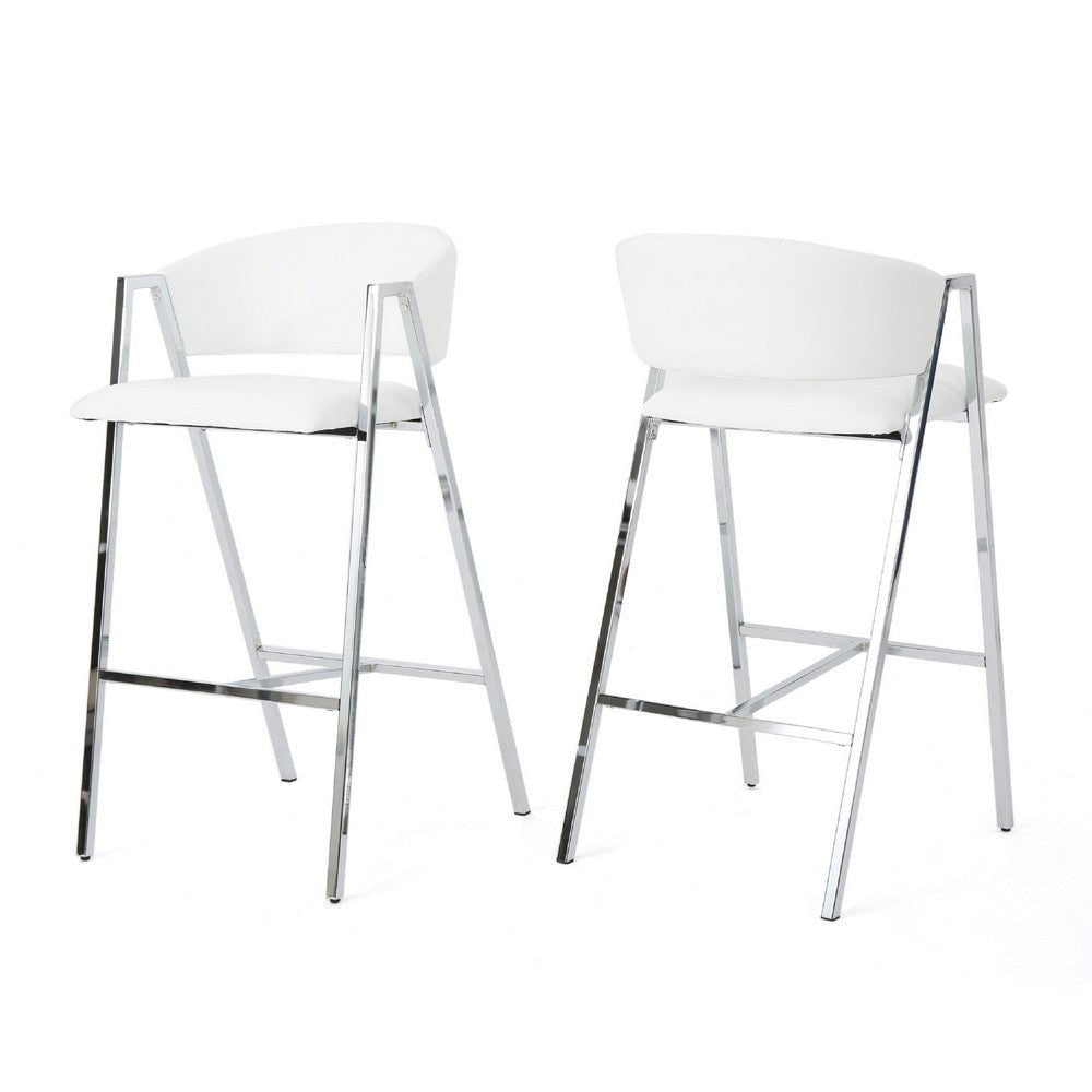 Zoy Barstool Chair Set of 2 | Ivory Faux Leather | Chrome Metal Frame