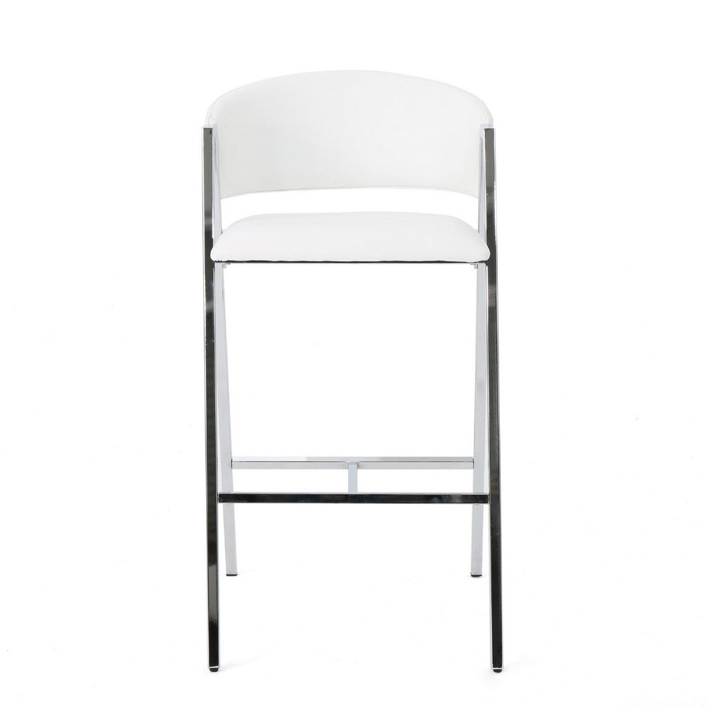 Zoy Barstool Chair Set of 2 | Ivory Faux Leather | Chrome Metal Frame