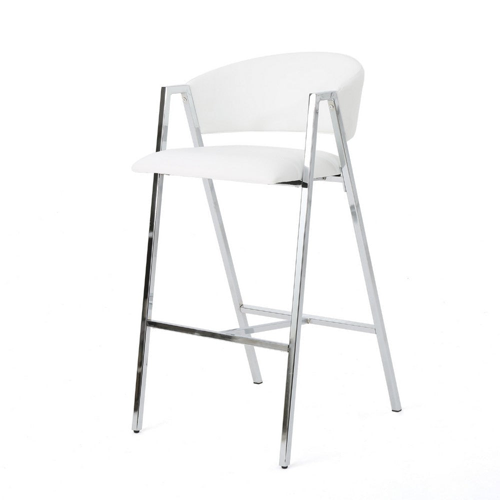 Zoy Barstool Chair Set of 2 | Ivory Faux Leather | Chrome Metal Frame BM335647