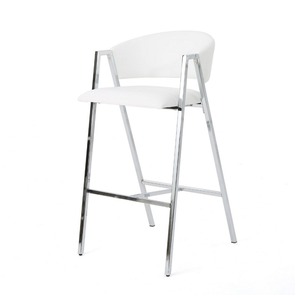 Zoy Barstool Chair Set of 2 | Ivory Faux Leather | Chrome Metal Frame