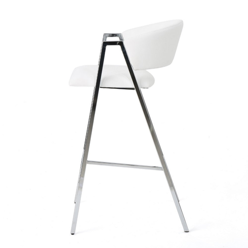 Zoy Barstool Chair Set of 2 | Ivory Faux Leather | Chrome Metal Frame