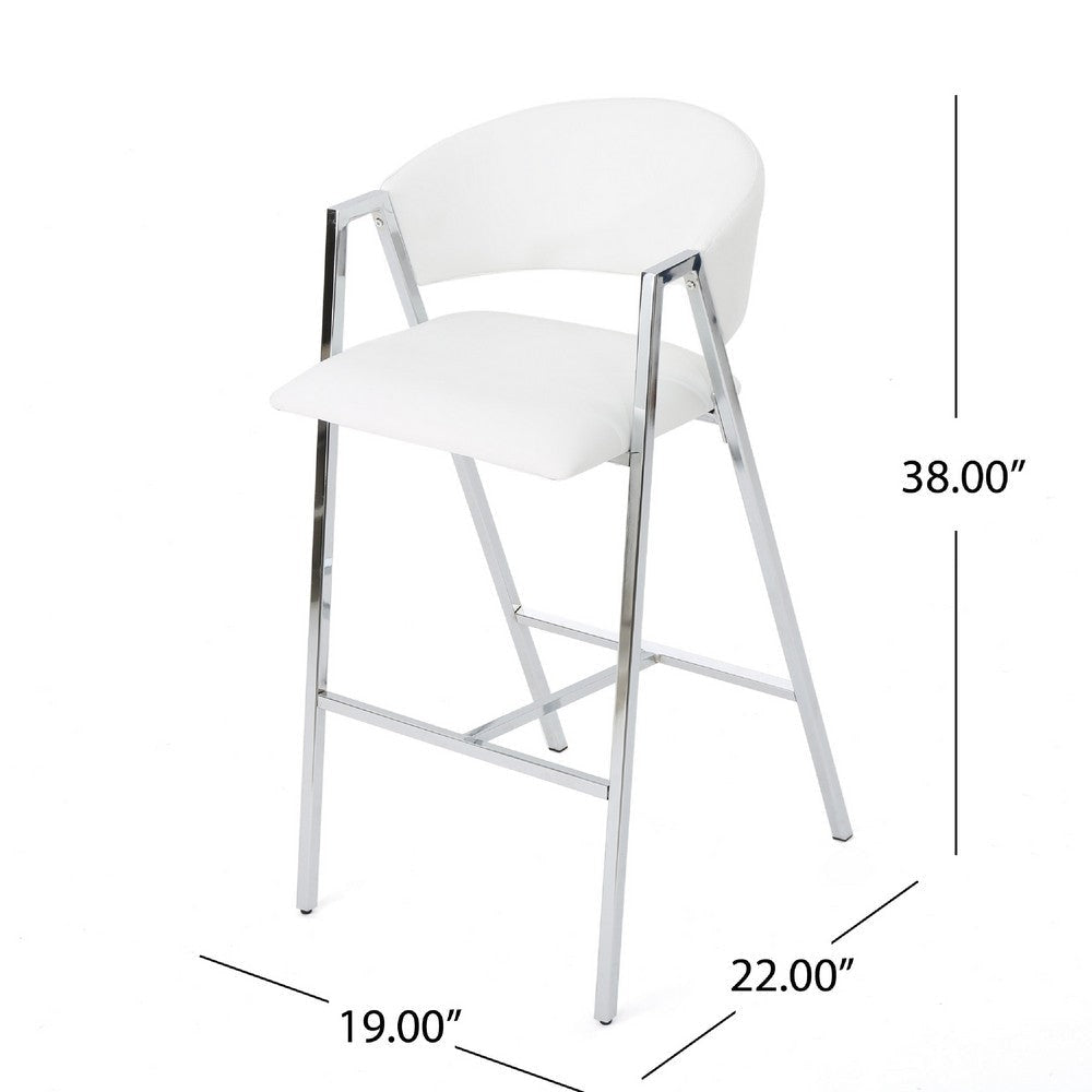 Zoy Barstool Chair Set of 2 | Ivory Faux Leather | Chrome Metal Frame BM335647
