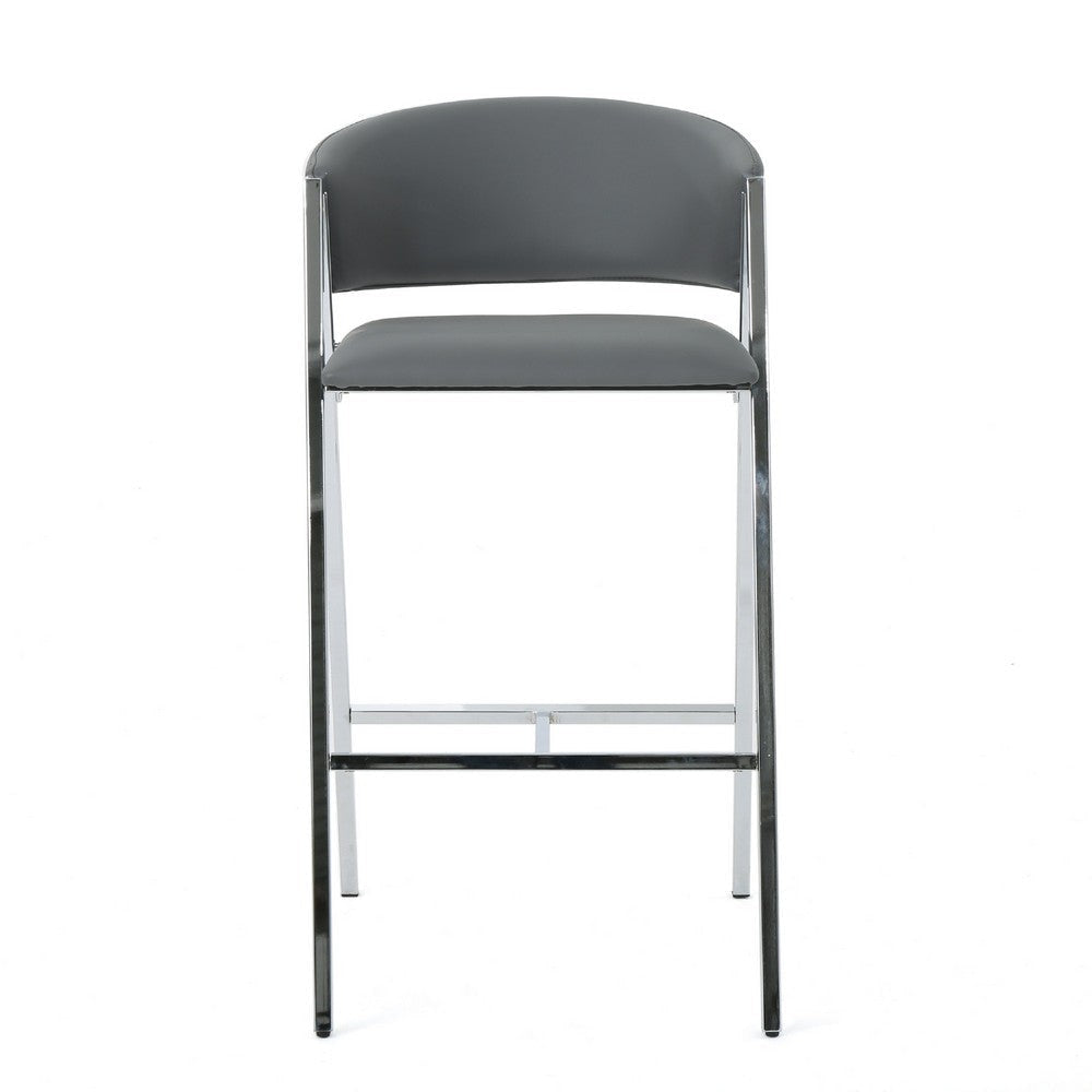 Zoy Barstool Chair Set of 2 | Gray Faux Leather Padded | Chrome Iron BM335648