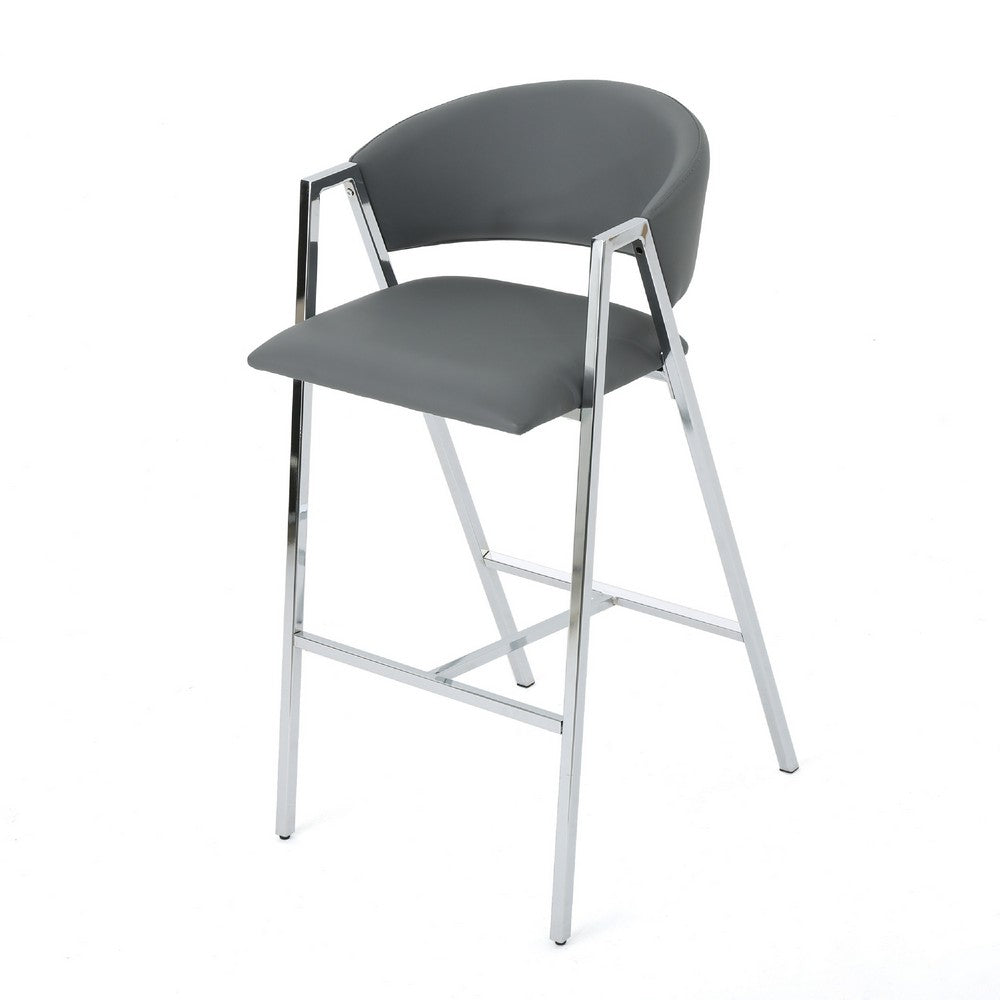 Zoy Barstool Chair Set of 2 | Gray Faux Leather Padded | Chrome Iron
