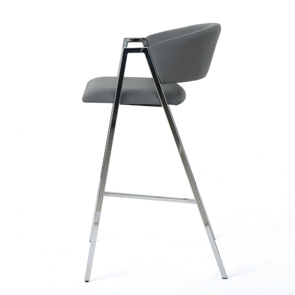 Zoy Barstool Chair Set of 2 | Gray Faux Leather Padded | Chrome Iron