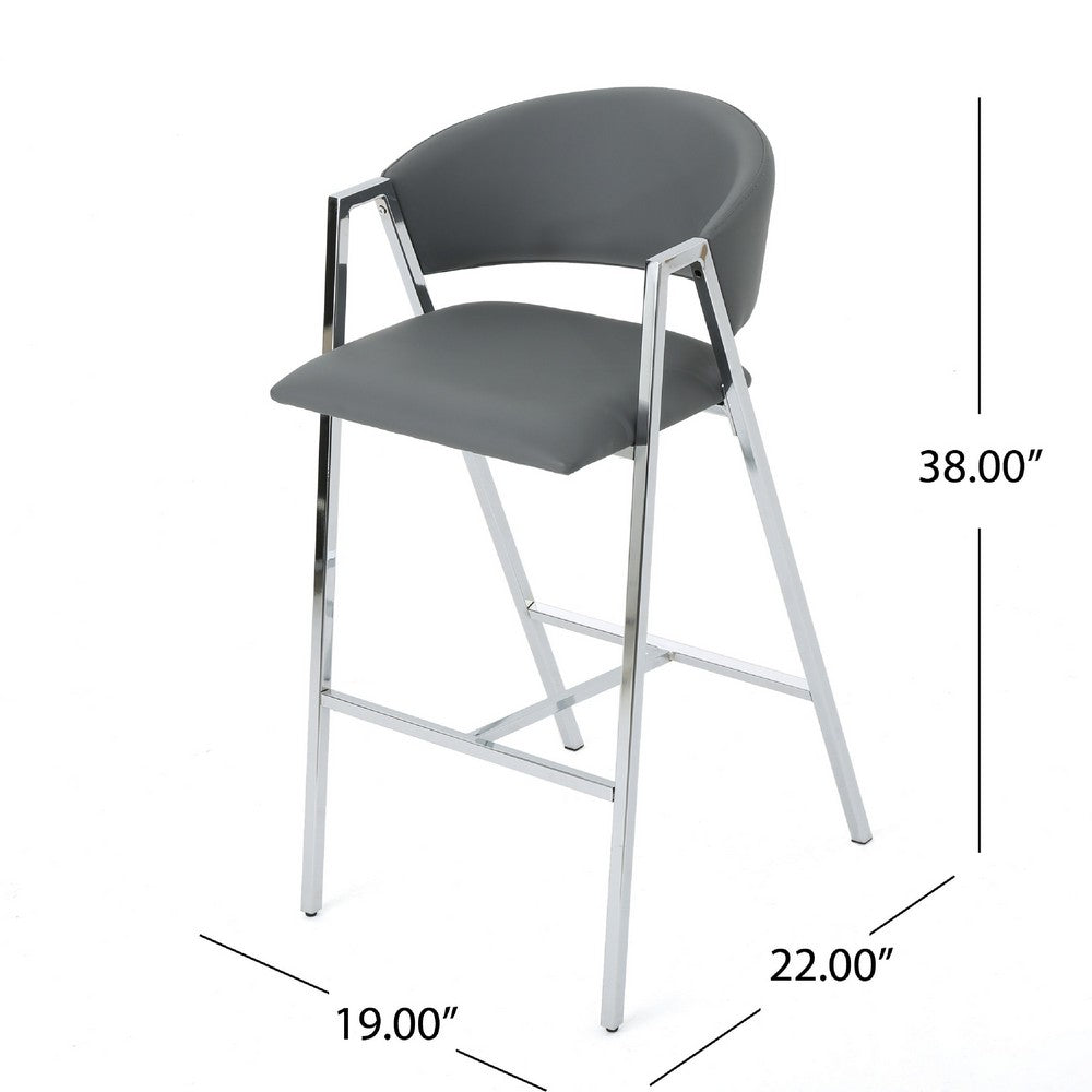 Zoy Barstool Chair Set of 2 | Gray Faux Leather Padded | Chrome Iron
