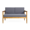 Gavie Outdoor Loveseat | Teak Brown Acacia Wood | Gray Fabric 53"