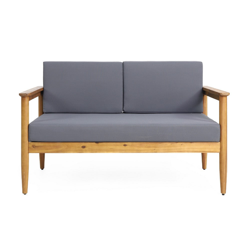 Gavie Outdoor Loveseat | Teak Brown Acacia Wood | Gray Fabric 53"