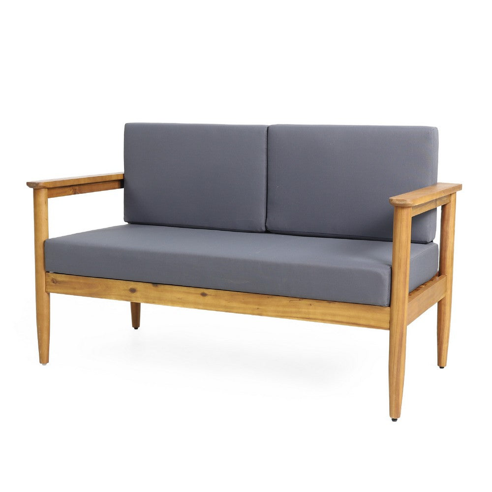 Gavie Outdoor Loveseat | Teak Brown Acacia Wood | Gray Fabric 53"